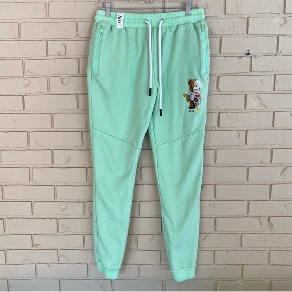 Fifth Loop Mens Joggers Sweatpants Green Embroidered Teddy Bear Skeleton XL - Picture 1 of 10